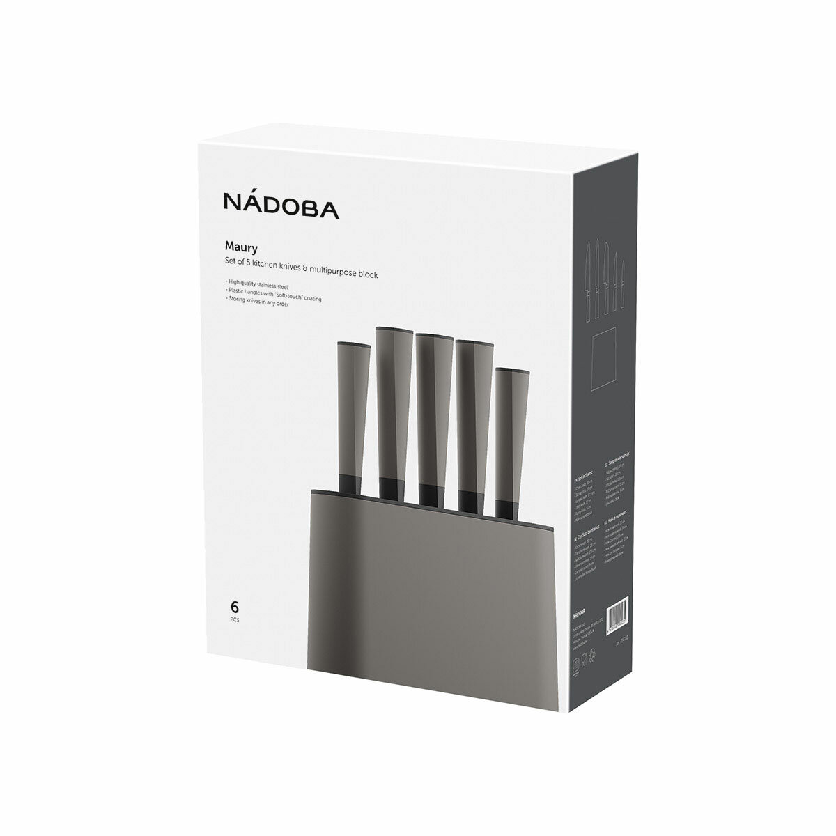 Ножи кухонные NADOBA, 6 предметов с универсальной подставкой, нержавеющая сталь, подарочный набор — фото 2
