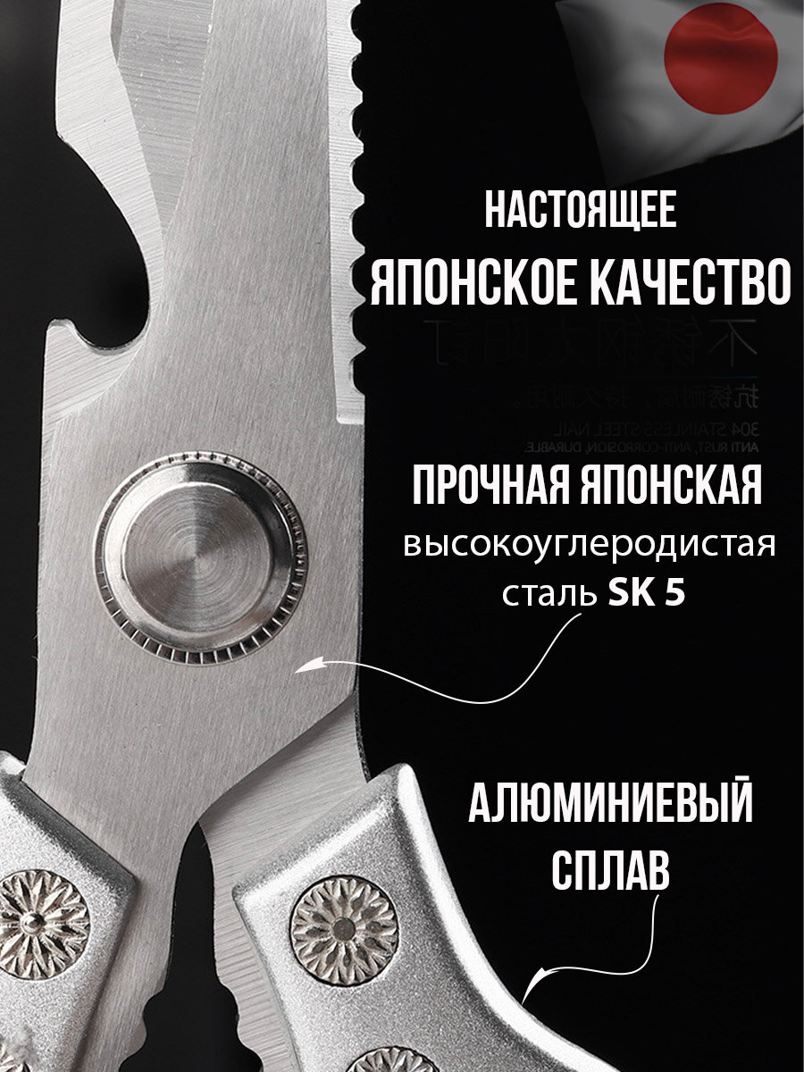 Ножницы KLEMITI, кухонные, универсальные, сталь, серебристые, 23см — фото 2