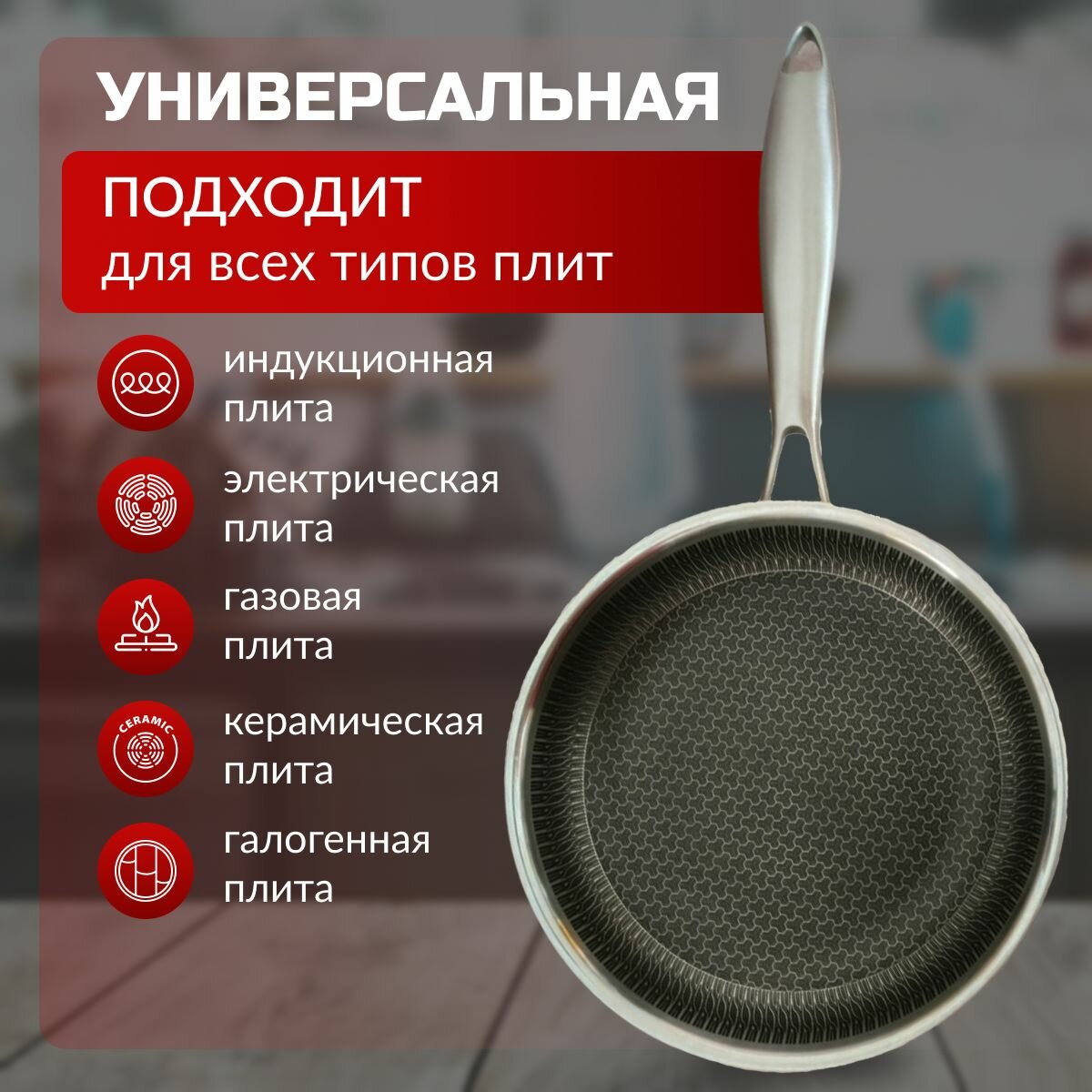 Сковорода 20 см из нержавеющей стали, с антипригарным покрытием , с крышкой, с фиксированной ручкой — фото 2