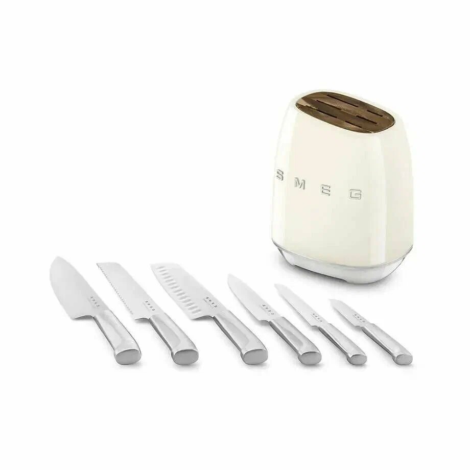 Smeg Набор кухонных ножей из нержавеющей стали, 7 предметов, с подставкой Бежевого цвета — фото 2