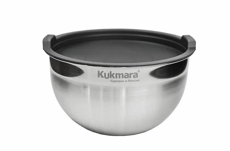 Миска 2,1 л KUKMARA BL2118P с крышкой, серый, нержавеющая сталь 0.5 мм, диаметр 18 см — фото 2