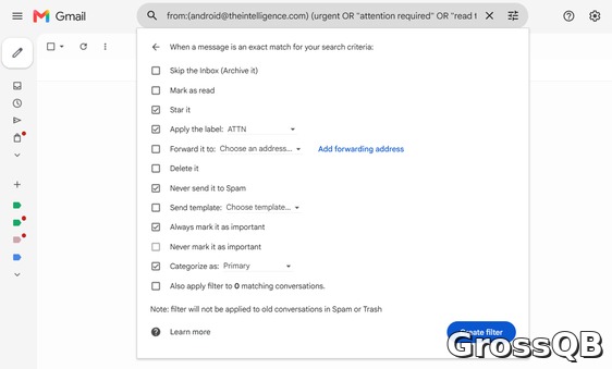Gmail: расширенный список фильтров для автоматической обработки писем