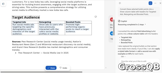 Copilot создал таблицу в Word: скриншот демонстрирует результат работы