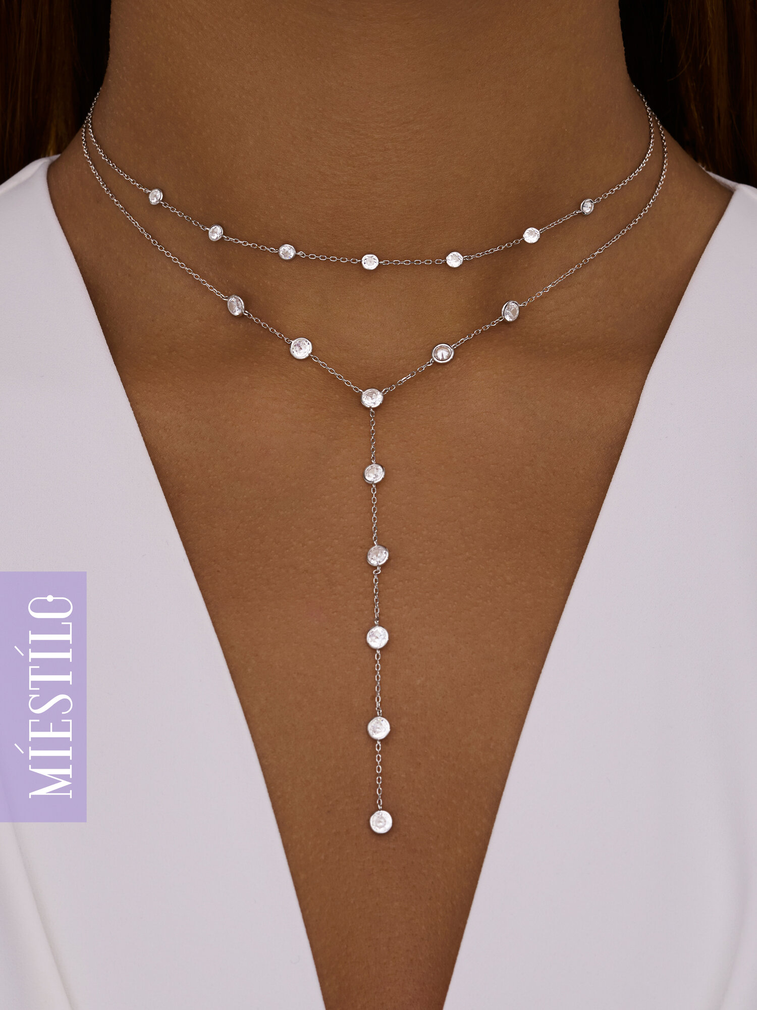 Колье MIESTILO, серебро, 925 проба, родирование, фианит