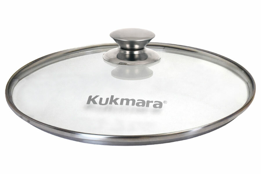 Крышка стеклянная Kukmara 24 см, с ободом и ручкой из нержавеющей стали, деколь, серая (с24т112)
